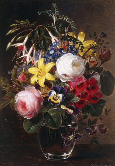 Roses, Lilies, Pansies and other Flowers in a Vase by Johan Laurents Jensen