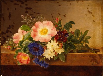 Wild Flowers, Cornflowers and other Flowers on a Ledge by Johan Laurents Jensen