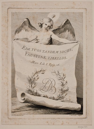 Title Copperplate with an Angel Holding a Large Paper by Johan Martin Preisler