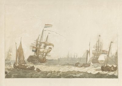 View of the IJ with the East India Warehouse and the Oosterkerk by Johan Teyler (possibly)