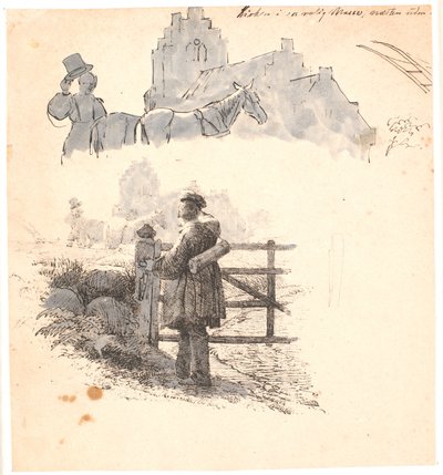 Evening Hour. Study of the Farmer by the Church. Illustration for Kaalund