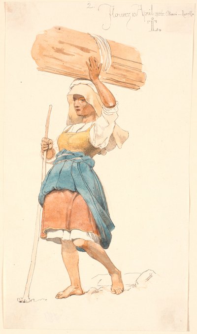 Barefoot Peasant Girl with a Bundle of Firewood on Her Head by Johan Thomas Lundbye