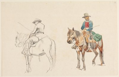 Campagnol on Horseback, Seen from Behind. Campagnol on Horseback Seen from the Front by Johan Thomas Lundbye