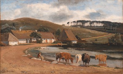 Cows Being Watered at a Village Pond, Brofelde, Zealand by Johan Thomas Lundbye