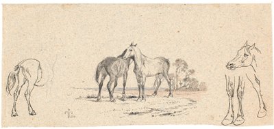 The Two Horses; Study of Horses by Johan Thomas Lundbye
