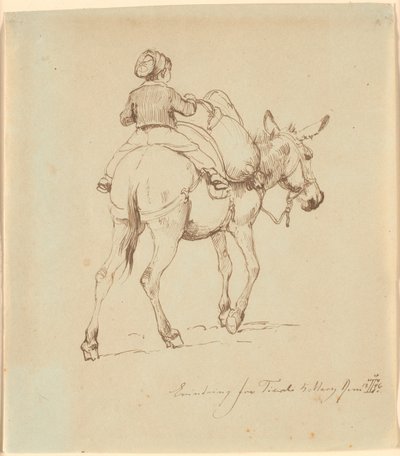 A Boy Sitting on a Loaded Donkey, Seen from Behind by Johan Thomas Lundbye