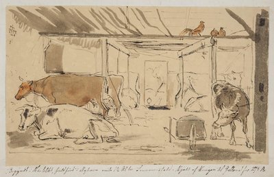 A Cowshed in a Farmhouse, Glued on Page 19 Below by Johan Thomas Lundbye