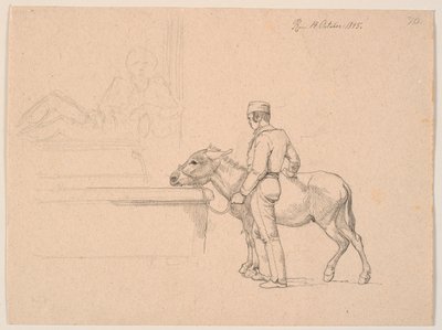 A Man with a Donkey by a Fountain by Johan Thomas Lundbye