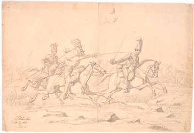 A Cavalry Skirmish; Above, a Study of a Head by Johan Thomas Lundbye
