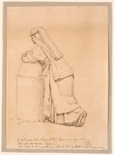 Italian Woman Leaning on a Low Pillar by Johan Thomas Lundbye