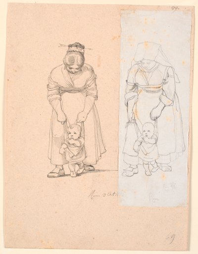 Italian Woman Leading a Small Child in a Harness by Johan Thomas Lundbye