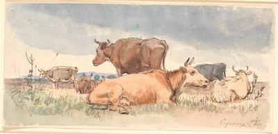 Landscape with Three Lying and Three Standing Cows by Johan Thomas Lundbye