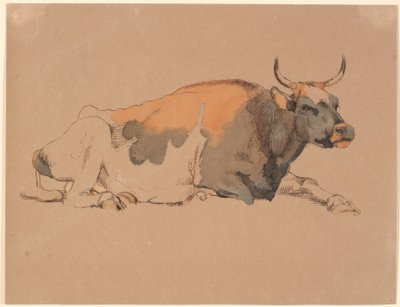 Lying Red and Black Spotted Cow by Johan Thomas Lundbye