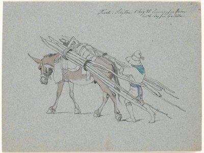 Mule Loaded with Thin Logs and Followed by the Driver by Johan Thomas Lundbye