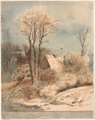 Snowy Landscape with House Among Trees by Johan Thomas Lundbye