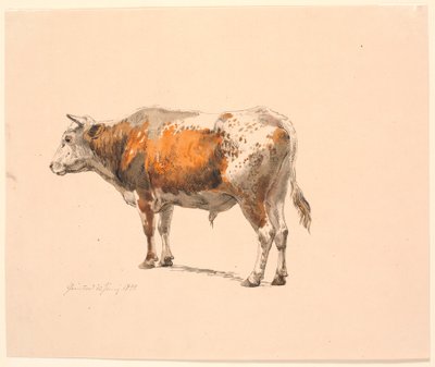 Standing Red-Spotted Bull, Facing Left, Seen from Behind by Johan Thomas Lundbye