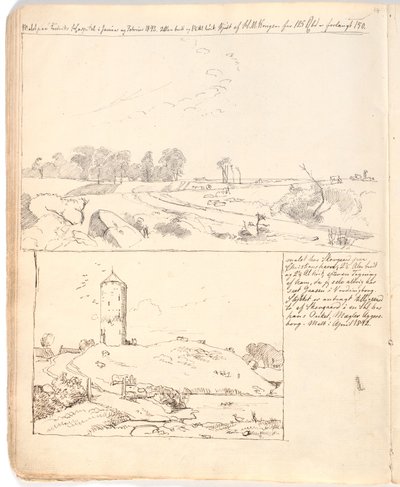 Stone Setting at Rakløv on Refsnæs. Drawing Made Directly in the Notebook Page 10 by Johan Thomas Lundbye