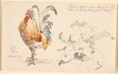 Study Sheet with a Rooster and a Dock Leaf by Johan Thomas Lundbye