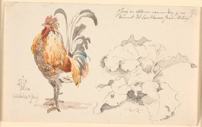 Study Sheet with a Rooster and a Dock Leaf by Johan Thomas Lundbye