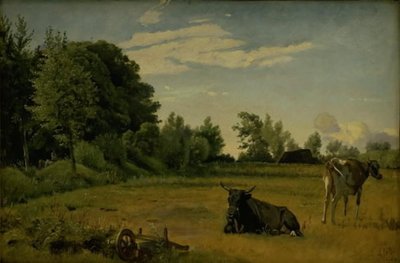 Two Cows in a Field near Vognserup Manor, Zealand by Johan Thomas Lundbye