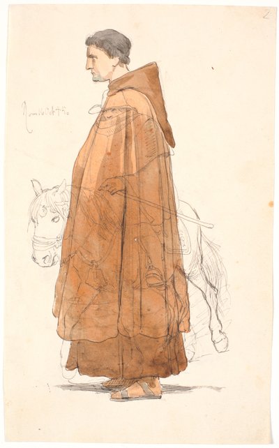 Young Franciscan Monk Standing in Profile, with a Riding Campagnol Drawn Above by Johan Thomas Lundbye