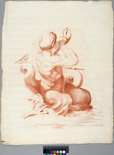 Academy Drawing. Detail from a Ceiling Decoration with Peleus and Thetis in the Galleria Farnese, Rome, Triton Blowing a Shell by Johan Tobias Sergel