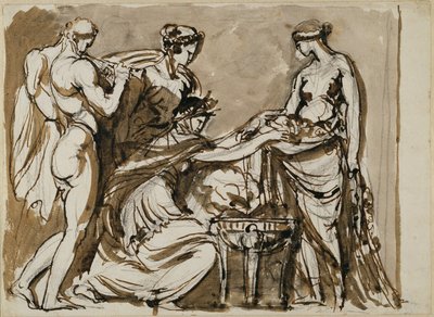 Flower Offering, Sketch for Relief in Terracotta by Johan Tobias Sergel