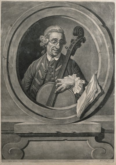 Jacob Cervetto, engraved by M. A. Picot by Johann (after) Zoffany