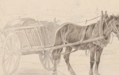 A Cart Drawn by a Brown Horse Near a Lamp Pole, Verso: A Group of Mounted Officers by Johann Adam Klein