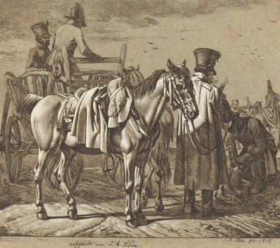 Horse with Soldiers Smoking Pipe/Military Scene by Johann Adam Klein