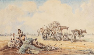 Horse-Drawn Cart and Resting Field Workers by Johann Adam Klein