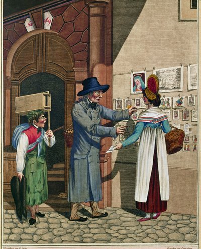 A hawker of popular ballads and prints, a shoemaker