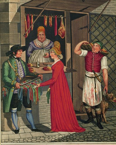 Butcher Shop and Butcher Boy with Dog by Johann Adolph Opitz