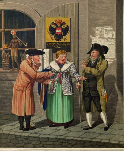 Three Vienna Jews in Front of a State-Lottery Office and a Tobacco Shop by Johann Adolph Opitz