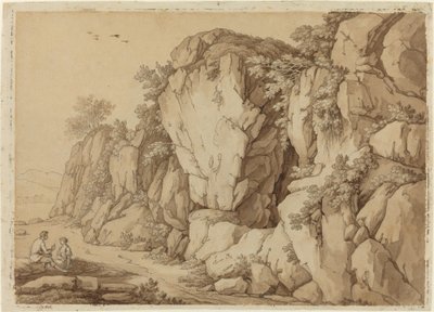 A Young Couple Seated near a Massive Rock Formation by Johann August Nahl II