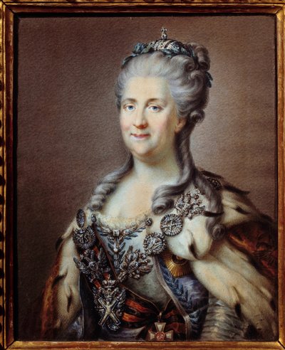 Portrait of Catherine II (1729-1796) Empress of Russia with the necklace of Saint Andrew and the cord of the cross of Saint George by Johann Baptist I (after) Lampi