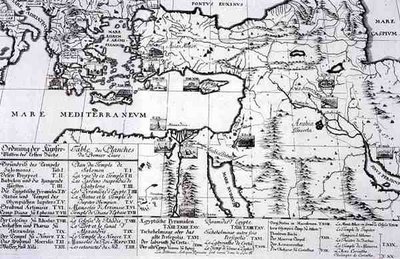 Map of Locations Cited in the First Book of Entwurf einer historischen Architektur by Johann Bernhard (after) Fischer von Erlach