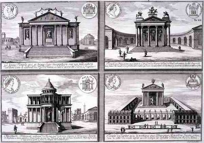 View of Four Temples taken from Roman Coins, from 