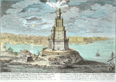 Lighthouse at Alexandria, built by Ptolemy the Great, Egypt, from Entwurf einer historischen Architektur, engraved by Johann Adam Delsenbach by Johann Bernhard Fischer von Erlach