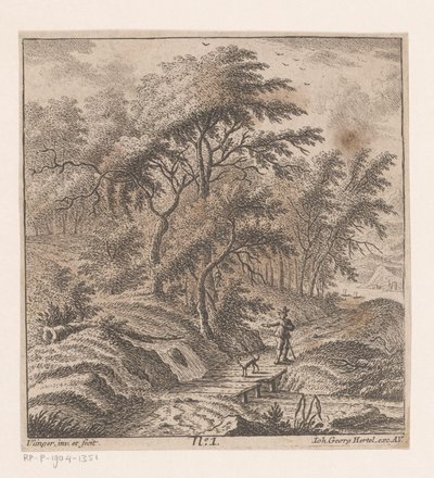 Man Walking a Dog Along a Forest Edge by Johann Caspar Ulinger