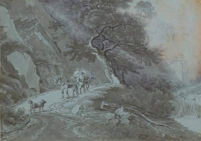 Farmer with Horse Cart on Forest Path in Thunderstorm by Johann Christian Brand
