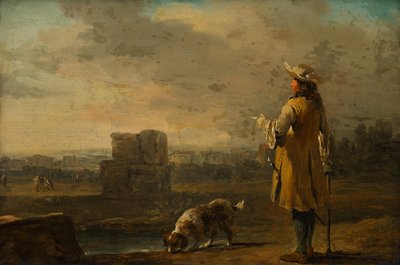 Man with Dog in Landscape by Johann Christian Brand