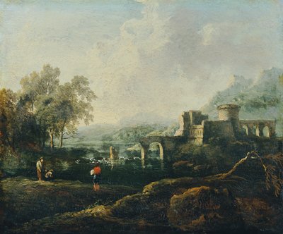 Ideal Landscape with River and Bridge Ruin (The Morning) by Johann Christian Brand