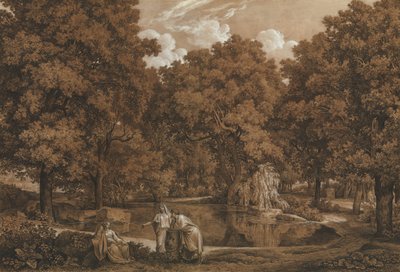 Arcadian Landscape with Three Figures at a Lake by Johann Christian Reinhart