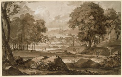Large Forest Landscape with Ancient City and Figures by Johann Christian Reinhart