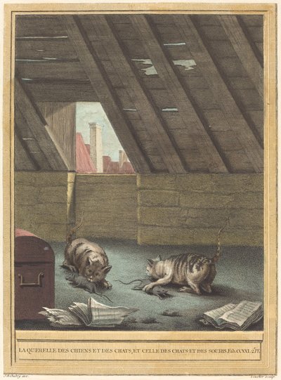 The Quarrel of Cats and Dogs, and that of Cats and Mice by Johann Christoph Teucher after Jean Baptiste Oudry