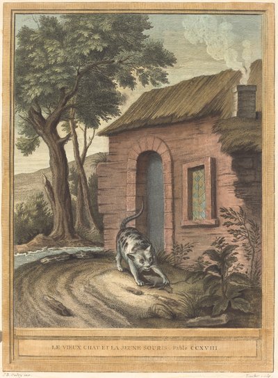 The Old Cat and the Young Mouse by Johann Christoph Teucher after Jean Baptiste Oudry