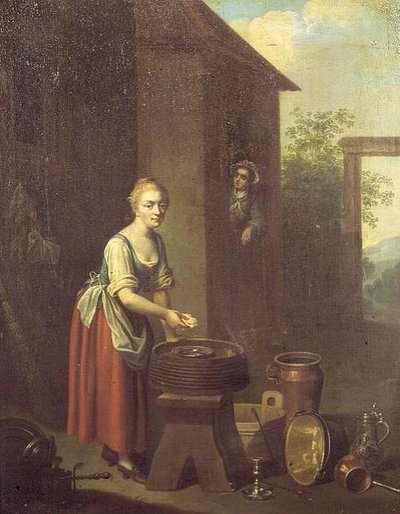 A Maid Washing Dishes in a Yard by Johann Daniel Bager