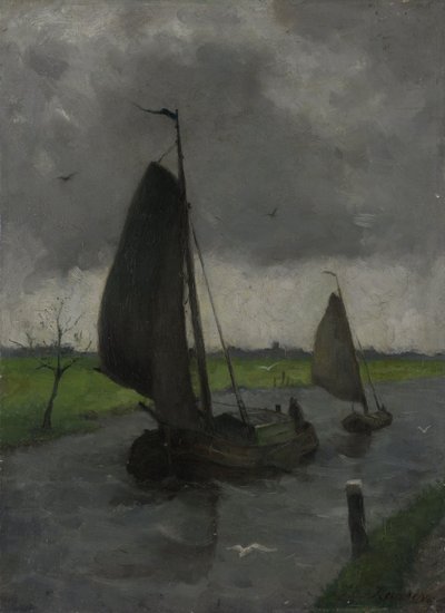 Watercourse with Sail Barges by Johann Eduard Karsen