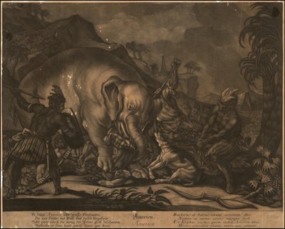 Ca. 1770 Allegorical Mezzotint of America by Johann Elias Ridinger